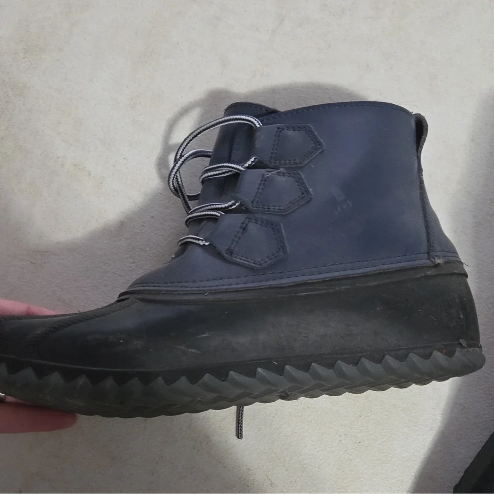 Men's Blue/Black Lace-Up Ankle Duck Boots Coated Leather Upper Rubber Sole 9